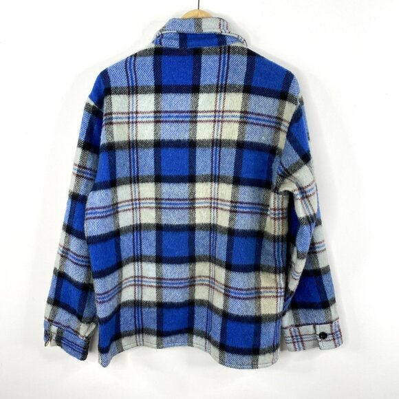 VTG 70's Jacket Shacket Mens Size Medium Wool Thick Blue Plaid Retro Hipster - Picture 4 of 4